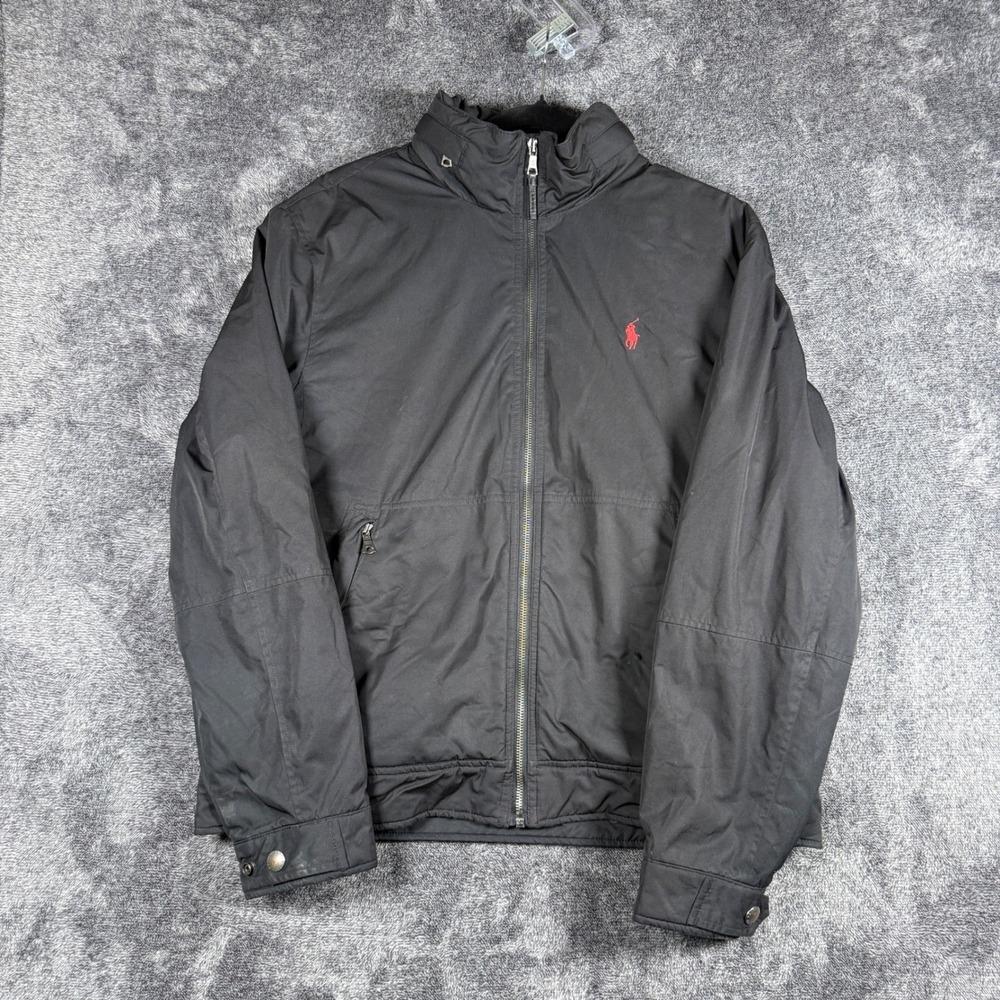Polo Ralph Lauren Mens Black Fleece Lined Full Zip Jacket Red Pony Logo Size M